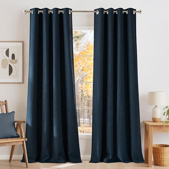 NICETOWN Faux Linen Navy Blue Blackout Curtains 84 inches Long by NICETOWN