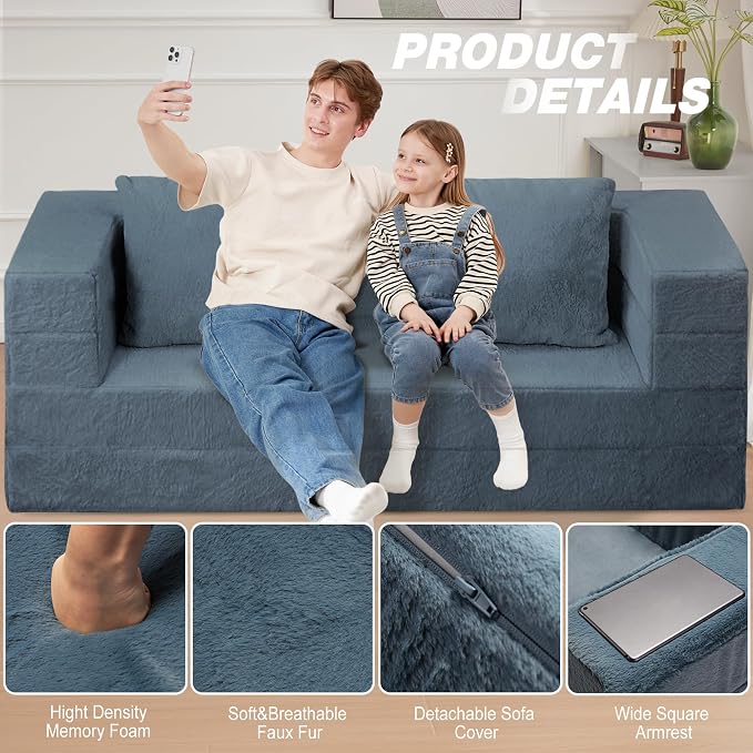 Futon Sofa Bed with Pillow, 3-in-1 Sleeper Sofa Bed with Removable Cover - Image 8
