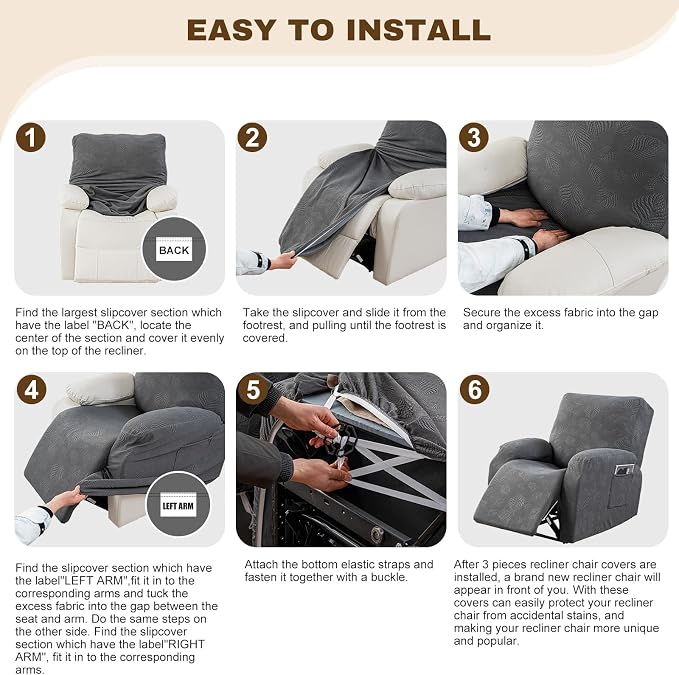 Gennia Recliner Chair Covers 3 Pieces Extra, Waterproof Jacquard Reclining - Image 7