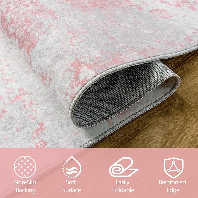 Aelenmu 8x10 Area Rugs for Living Room Washable Bedroom Dining Room Pink | - Image 4