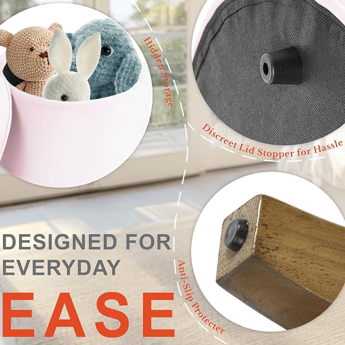 HomePop by Kinfine Fabric Upholstered Round Storage Ottoman - Image 5