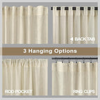 Pitalk Birch Beige Semi Sheer Linen Window Curtains 63 Inch Length 2 Panels - Image 5