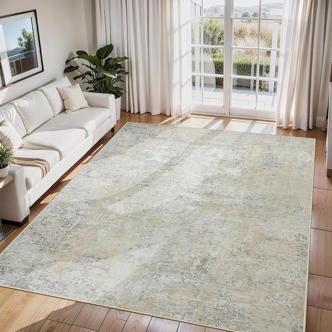 6x9 Area Rugs for Living Room Washable Bedroom Dining Room Beige Grey | Modern by Aelenmu