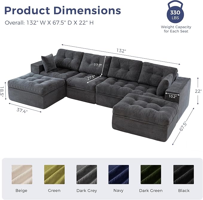MAXYOYO 132" U Shaped Modular Sectional Sofa - Image 2