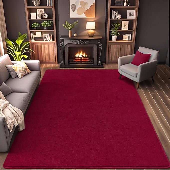 6x9 Area Rugs for Living Room Non Slip Dorm Bedroom Rug, Wine Red | Modern Area - Image 2