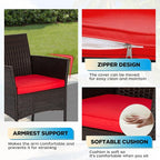 FDW | 3-Piece Patio Furniture Set | Brown & Red | Outdoor Wicker Furniture - Image 4