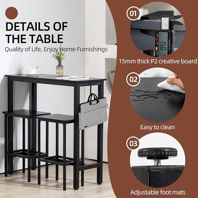 Finnhomy Bar Table Set, 39.3" Pub Table High Top Table, Rectangular Bar Height - Image 6