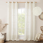 38 Inch Width Semi Sheer Linen Curtains 2 Panels, Cream Ivory Light Filtering by LAMIT