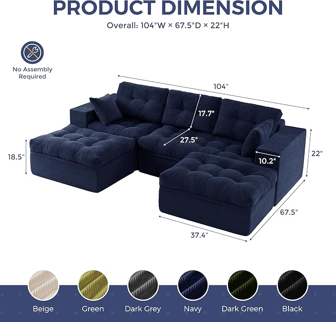 MAXYOYO 104" U Shaped Modular Sectional Sofa - Image 2