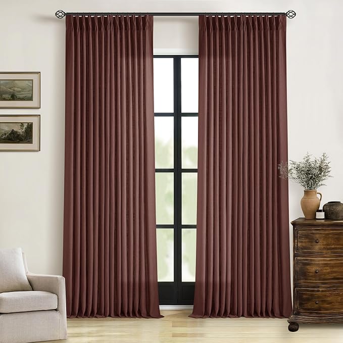 Linen Pinch Pleated Memory Trained Curtains Reddish Brown 96 Inches Long | Rust by Twodrapes