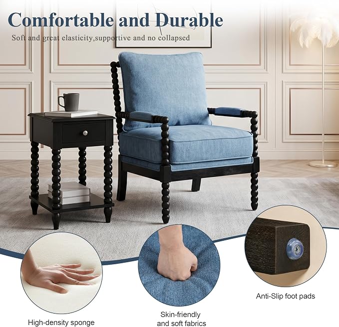 DUHOME Linen Fabric Spindle Accent Chairs Set of 2 - Image 5