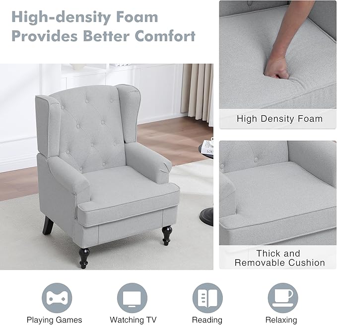 Accent Chair Set of 2, Mid Century Modern Fabric Wingback Chair, Upholstered - Image 4