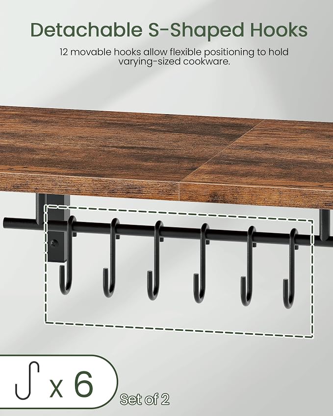 CHOEZON Wall-Mounted Pot Racks, Floating Shelves, Wall Shelves, Vintage Pot - Image 6