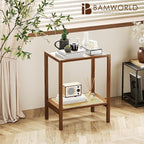 Bamworld Rattan Side Table Living Room Glasstop Night Stand Boho End Table - Image 3
