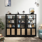 SICOTAS Bookshelf 5 Tier Book Shelf Rattan Boho 71" Tall Bookcase - Image 9