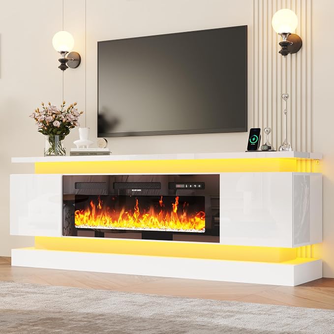 chartustriable 71IN LED TV Stands w/40 inch Fireplace Power Outlet - Image 9