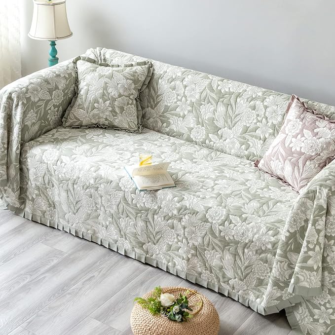 GLORY SEASON Sofa Cover Luxury Jacquard Stylish Embroidery Ruffle, Vintage Sofa - Image 3