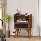 Lerliuo Rattan Nightstand with Charging Station, Side Table with Drawer Open - Image 7
