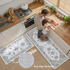 HEBE Boho Kitchen Rugs Set of 3, Non Slip Washable Kitchen Mats - Image 3