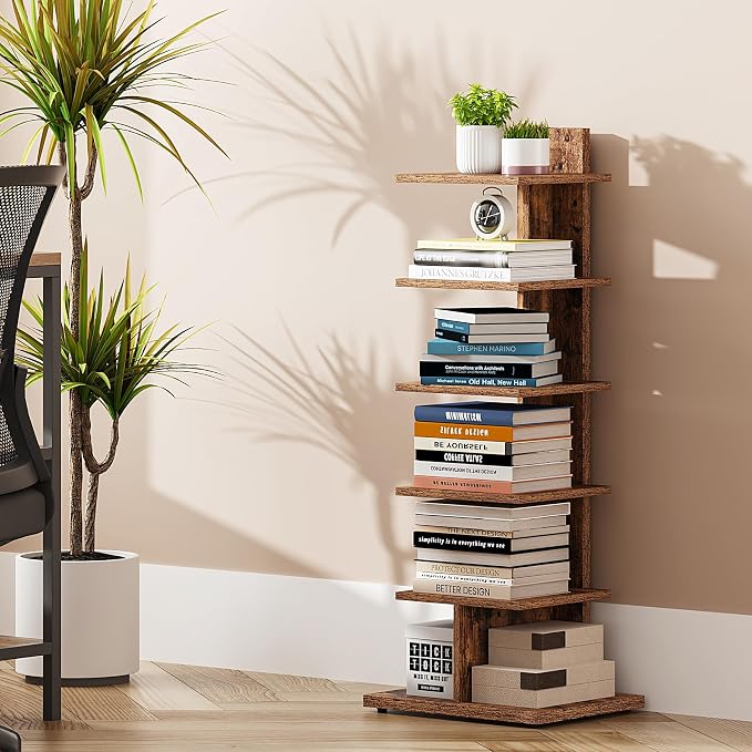 TUTOTAK Narrow Bookshelf, 6-Tier Bookcase, Spine Book Shelf - Image 5