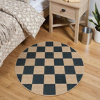 Lahome Checkered Easy Jute Entryway Rug, 3ft Round Washable Rugs Black | - Image 2