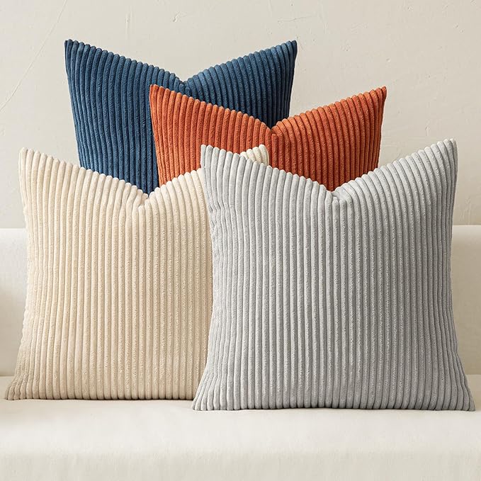 MIULEE Soft Corduroy Decorative Throw Pillow Covers Blue-Yellow 18x18 | Set of 4 by MIULEE