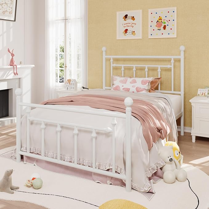 SHA CERLIN 14" Twin Size Metal Platform Bed Frame/Victorian Headboard and - Image 3