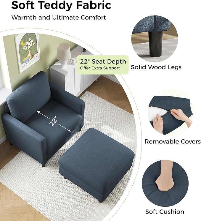 Welzona Sofa Accent Chair with Ottoman, Tool-Free Setup Living Room Accent - Image 4