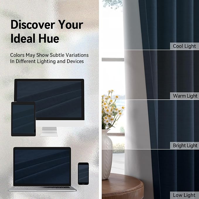 100% Blackout Linen Textured Curtains 72 Inch Long, Light Blocking, Thermal - Image 6