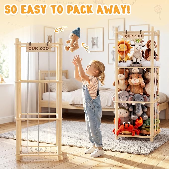 Woodure Stuffed Animal Storage & Organizer, Wooden Cute Zoo Toy Holder - Image 5