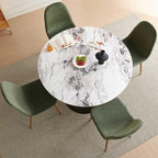 Dining Table Set for 4, Mid Century Modern 47 Inch White Marble-Look Wooden - Image 6