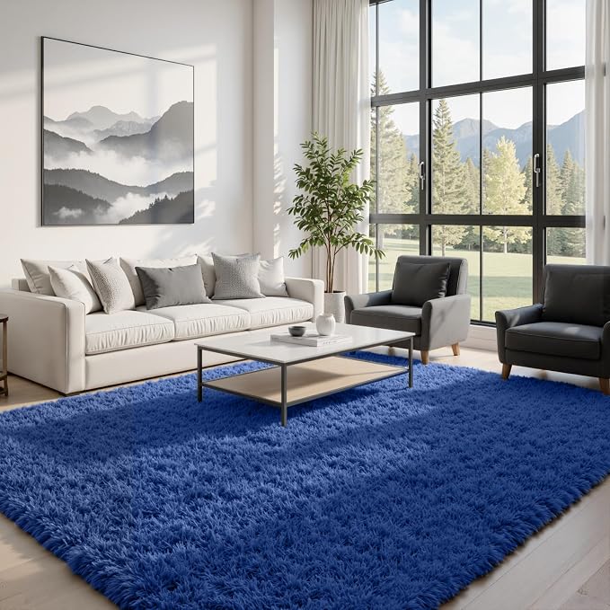 8x10 Fluffy Shag Area Rugs for Living Room Bedroom: Soft Plush Carpet Blue | - Image 3
