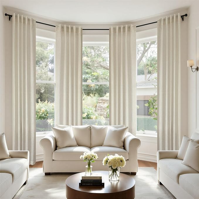 Beige Curtains 38 Inch Width for Living Room 2 Panels Back Tab Rod Pocket Flax - Image 7