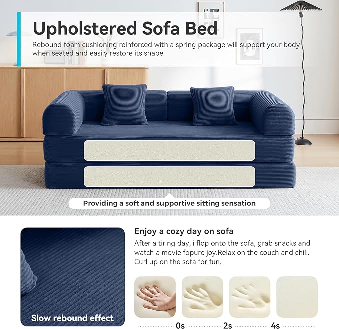 Convertible Sofa Bed with Corduroy Pillow, Comfy Floor Sofa Bed Compressed Sofa - Image 5