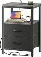 Huuger Nightstand with Charging Station, Side Table with Fabric Drawers by Huuger