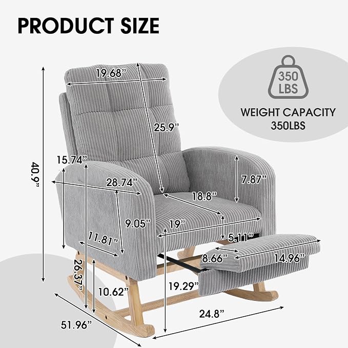 NIOIIKIT Nursery Rocking Chair, Corduroy Upholstered Rocking Chair - Image 2