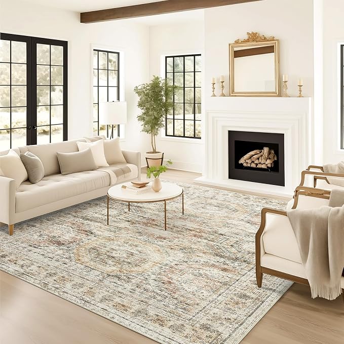 Soalmost Washable Area Rug 8x10 Large Soft Living Room Rugs Brown/Pink | - Image 9