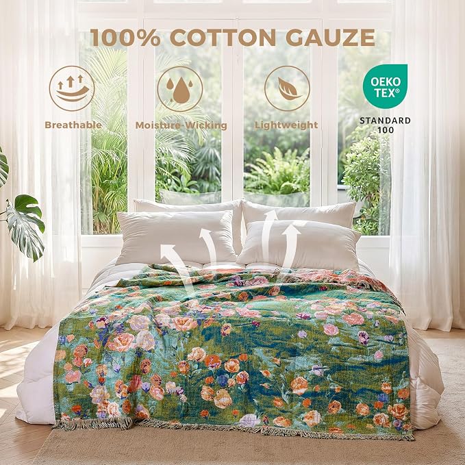 LUTBM Boho Throw Blanket for Bed Cotton Summer Blankets Twin Size for Bedroom - Image 2