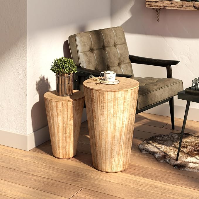 Aoikax Farmhouse Nesting Barrel Side Table, Rustic Space Saving Storage End - Image 6