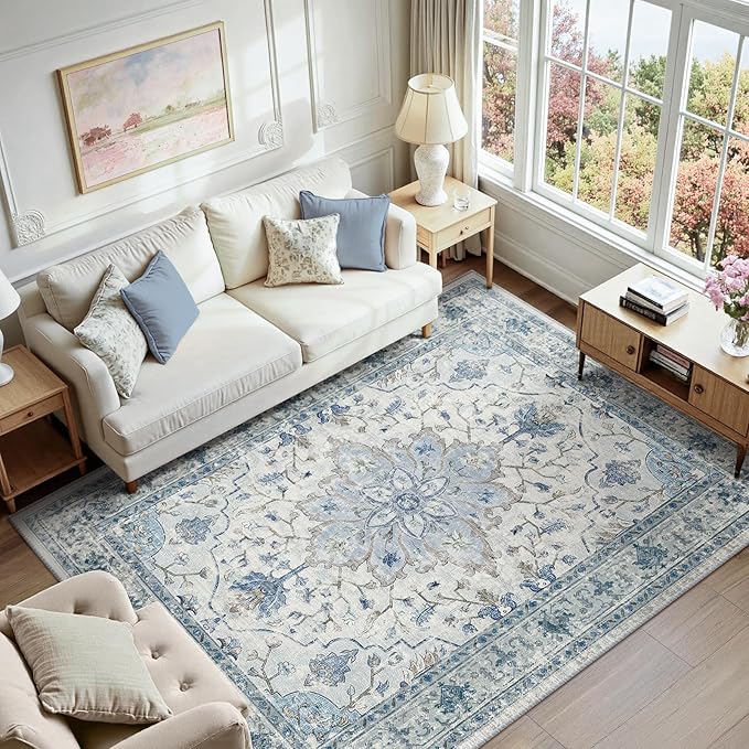 RELEANY Washable Area Rug, Water Repellent, Pet Friendly, Vintage Floral Boho - Image 4