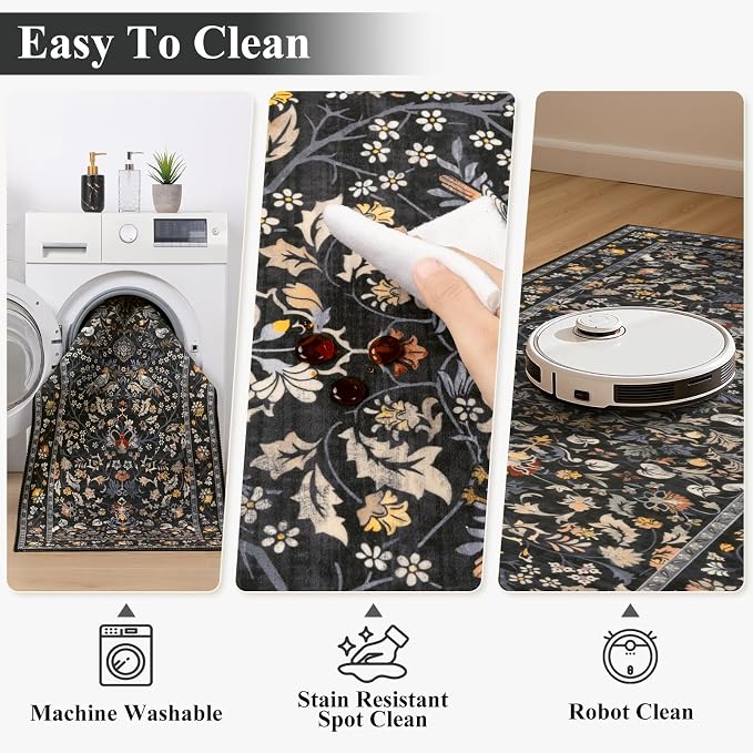 HEBE Hallway Runner Rug 2'x8', Washable Non Slip Kitchen Rug Runner | Soft Boho - Image 4