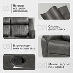 Lexicon 83.5" W Manual Double Reclining Sofa, Polished Microfiber Recliner Sofa - Image 3