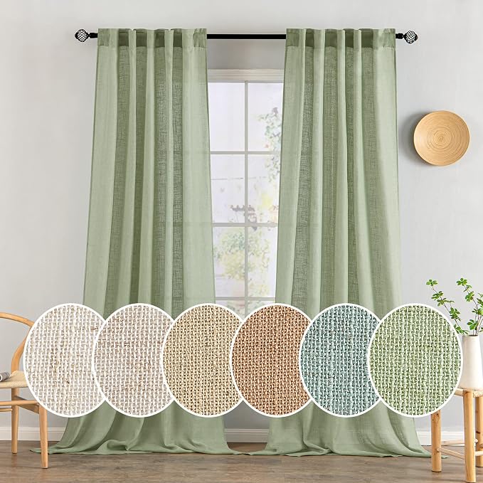 MIULEE Sage Green Linen Curtains 52x100 Inch Length 2 Panels by MIULEE