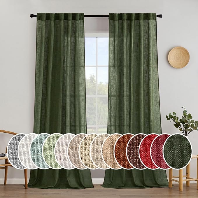 MIULEE Olive Green Linen Curtains 37x90 Inch Length 2 Panels | Bedroom Living by MIULEE