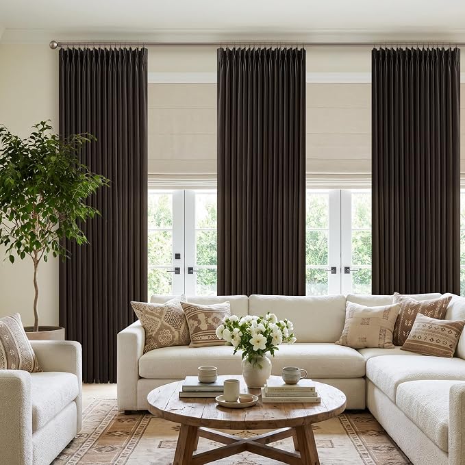 Dark Chocolate Linen Pleated Light Filtering Curtains - Image 7