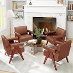 STHOUYN Brown Leather Accent Chairs, Mid Century Modern Chair, Side Arm Chairs - Image 8