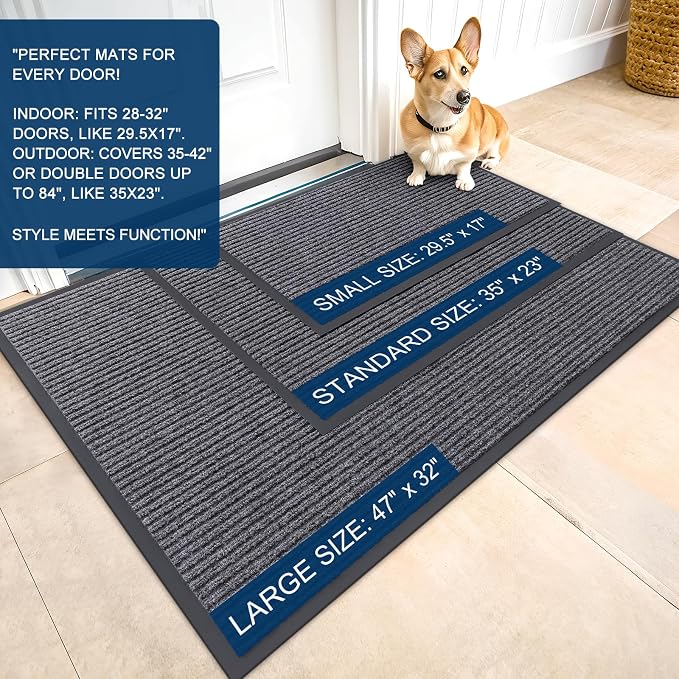 OLANLY 2-Pack Front Door Mats 47x23, Waterproof Heavy-Duty Doormats | Grey - Image 2