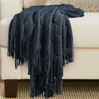 BOURINA Navy Throw Blanket 50x60 Inches Throw Textured Solid Soft Ripple Throws - Image 5