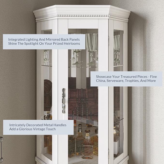 BELLEZE Lighted 3-Side Glass Display Curio Cabinet w/Tempered Glass Doors & - Image 4