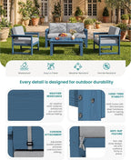 SERWALL 4 Pieces HDPE Outdoor Sofa Set - Image 4